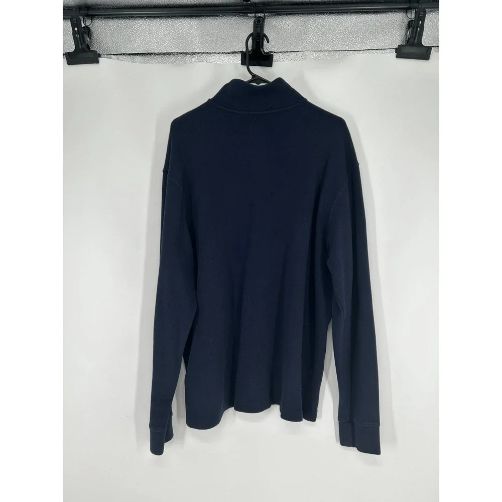 Polo Ralph Lauren Sweater Navy Knit Quarter 1/4 Zip Pullover Leather Tab Mens XL
